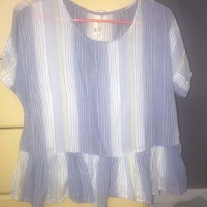 Blue striped flowy shirt